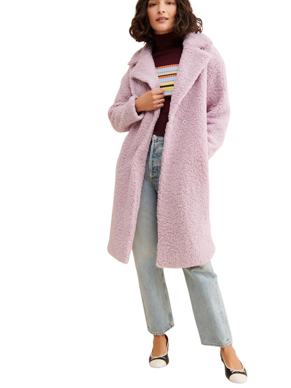 Anthropologie Sadie & Sage Hammond Vegan Shearling Coat in Lavender / Small